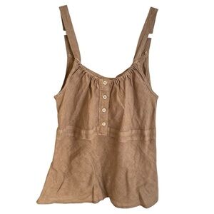 CP Shades Sausalito Large 100% Linen Brown Henley Tank Top Blouse Boho Beachy L